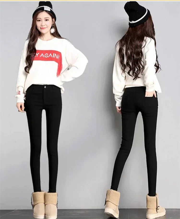 High Elastic Skinny Pencil Jeans leggings Elastic Black Plus Size Immitation Stretch Denim Pants Long Trousers