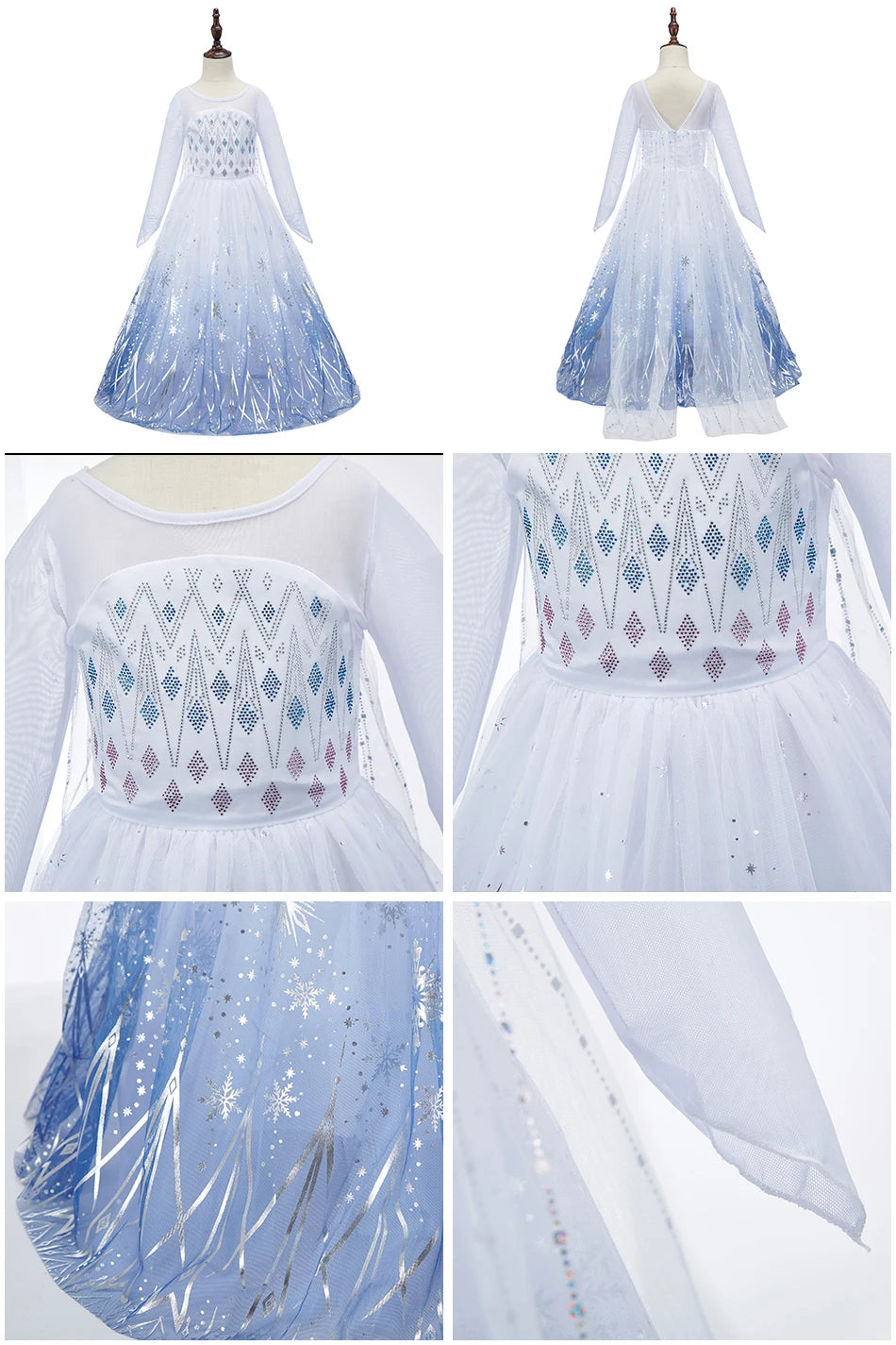 Children Elsa Gown Kids Snow Queen Dance Fancy Costume Girls Princess Halloween Long Sleeve Clothes Kids Party Cosplay Dresses - Seprincess