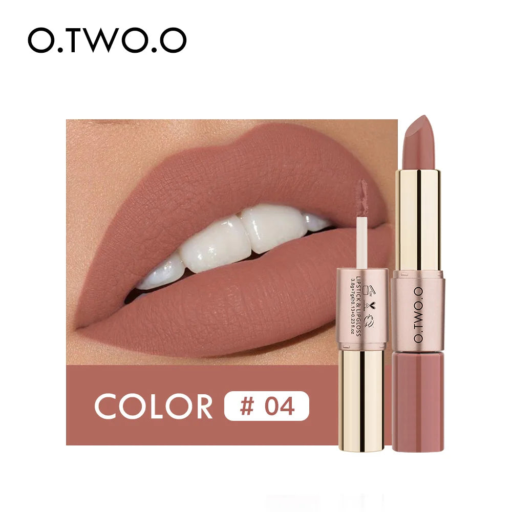 O.TWO.O 2 IN 1 Matte Lipstick&Liquid Lipstick 12 Colors Makeup Lip Glaze Waterproof Batom Lip Cosmetics Silky Texture - Seprincess