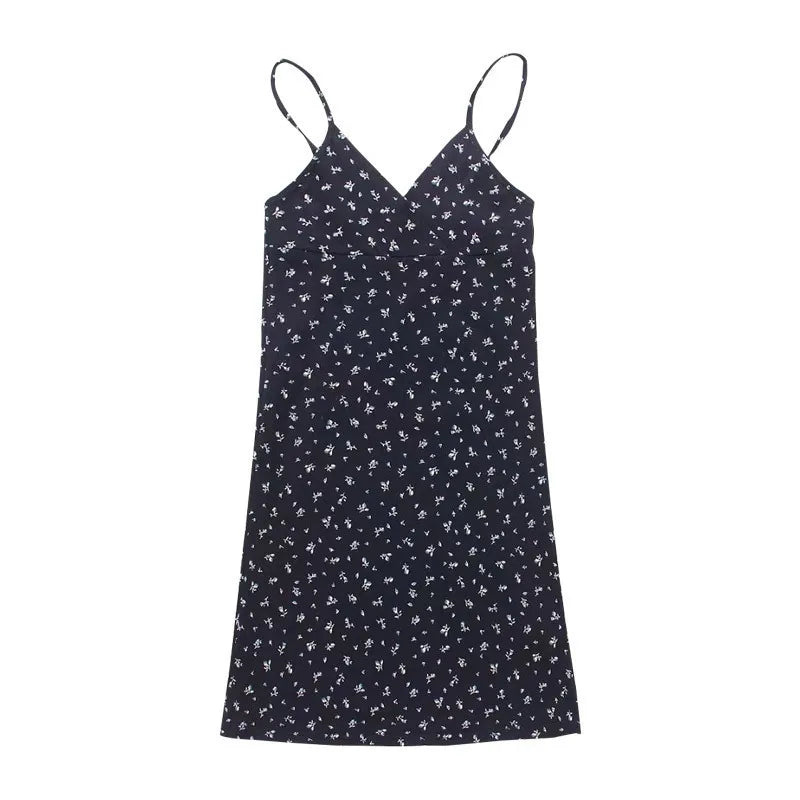 Y2K Vintage Floral Cross Cami Dress Women Slim Sleeveless V-Neck Summer Sexy Cute Backless Patry Black Mini Korean Dresses Woman - Seprincess