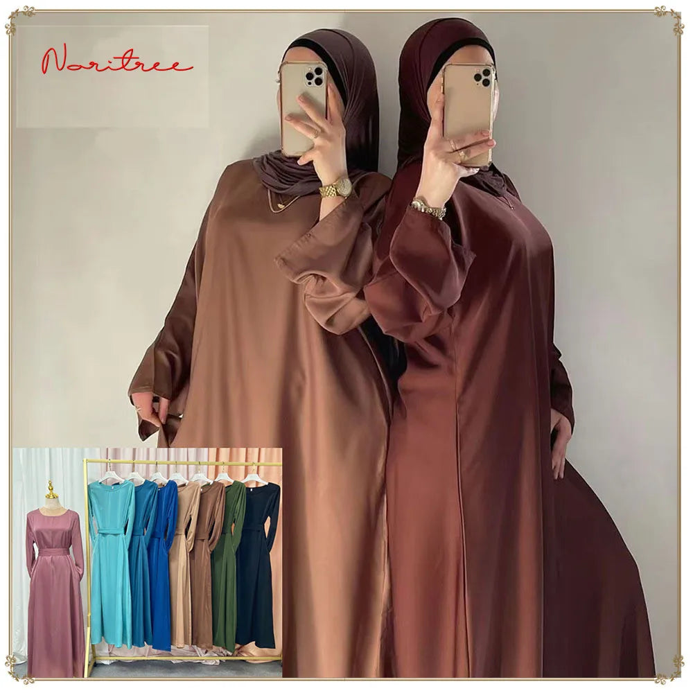 Fashion Satin Sliky Djellaba Muslim Dress Dubai Full Length Flare Sleeve Soft Shiny Abaya Dubai Turkey Muslim Islam Robe WY921 - Seprincess