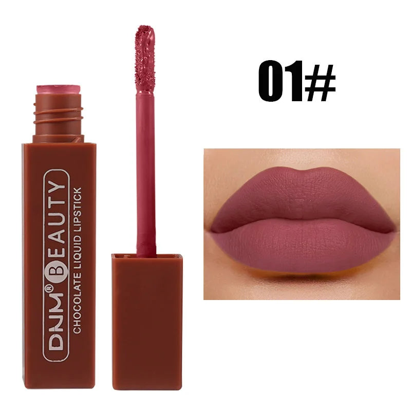 DNM Chocolate Matte Lip Gloss Color Moisture Velvet Lip Tint Lasting Non Stain Lipstick Moisturizing Cosmetics Makeup For Women