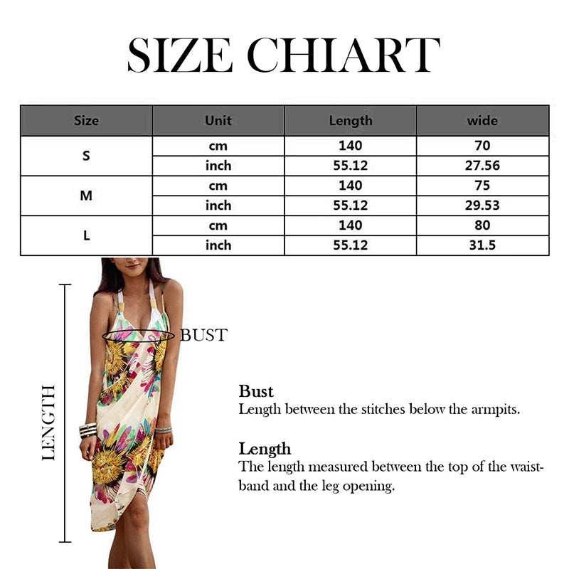 2023 Printed Cover-ups Sexy Beach Dress Women Halter Sling Chiffon Beach Towel Bikini Wrap Pareo Skirts Open-Back Swimwear - Seprincess