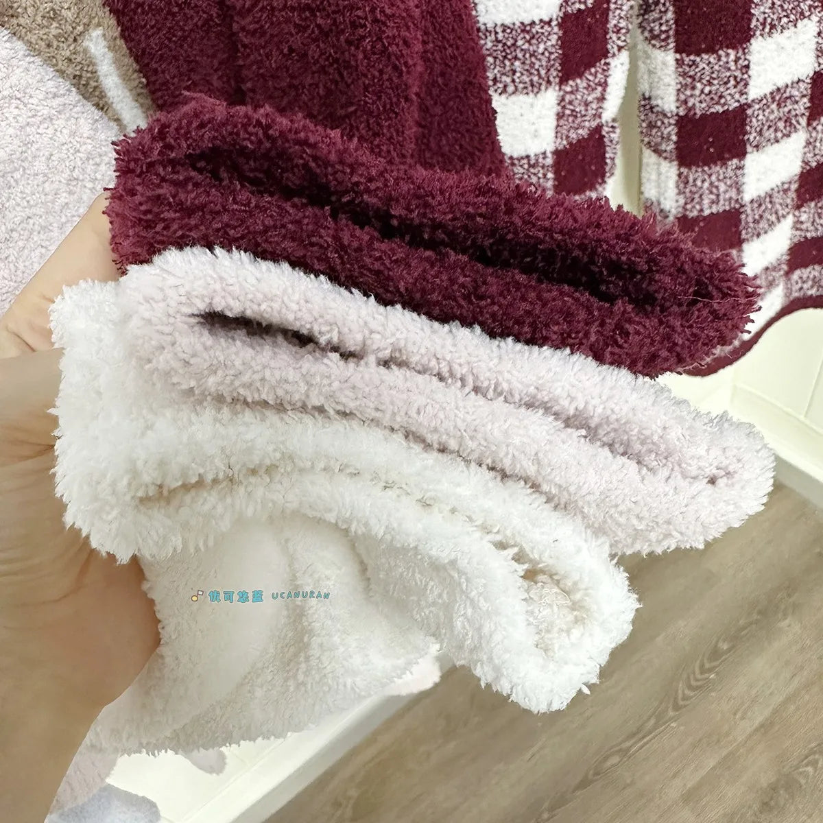 Japan Style Original New Year Teddy Bear Plaid Winter Thick Pajamas Knitted Sweaters Gown Wine Sleepwear Loungewear - Seprincess