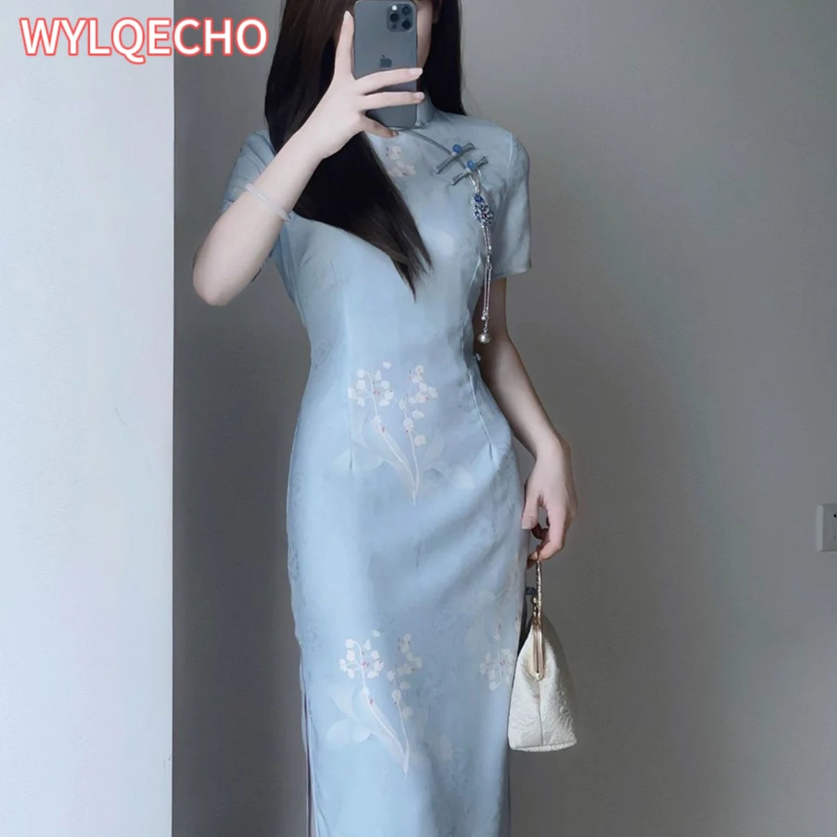 2024 Summer Cheongsam Improved Elegant Qipao Daily Slim Fit Blue Gentle Comfortable Qipao Long Vintage Dress - Seprincess