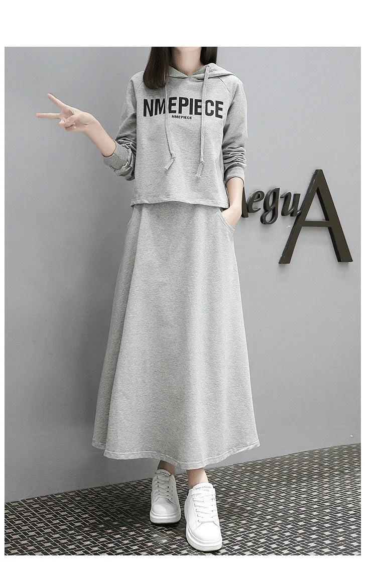 Women's Spring Autumn 2023 New Style Slimming Sweatshirt Dress Two-piece Suit Age-reducing Belly-covering Clothing - Seprincess