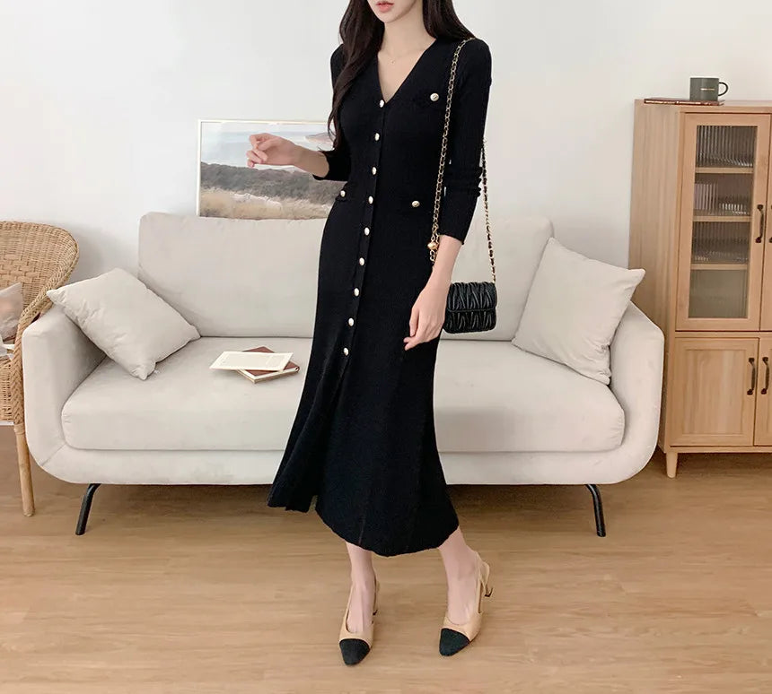 Summer Midi Dress Women Knitted Black Bodycon Korea Style Ruffle Ladies Dresses Elegant Fashion Casual Woman Dress 2024 - Seprincess