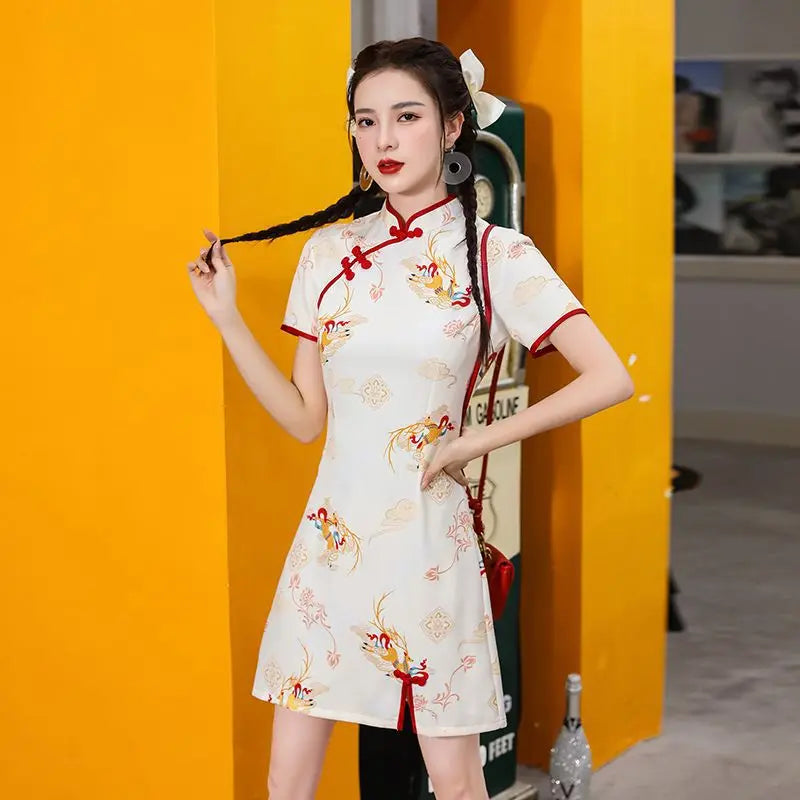 2024 Spring Cheongsam Traditional Chinese Qipao Costume Trendy Short Vintage Dress Sexy Women Modern New Year Dresses New - Seprincess