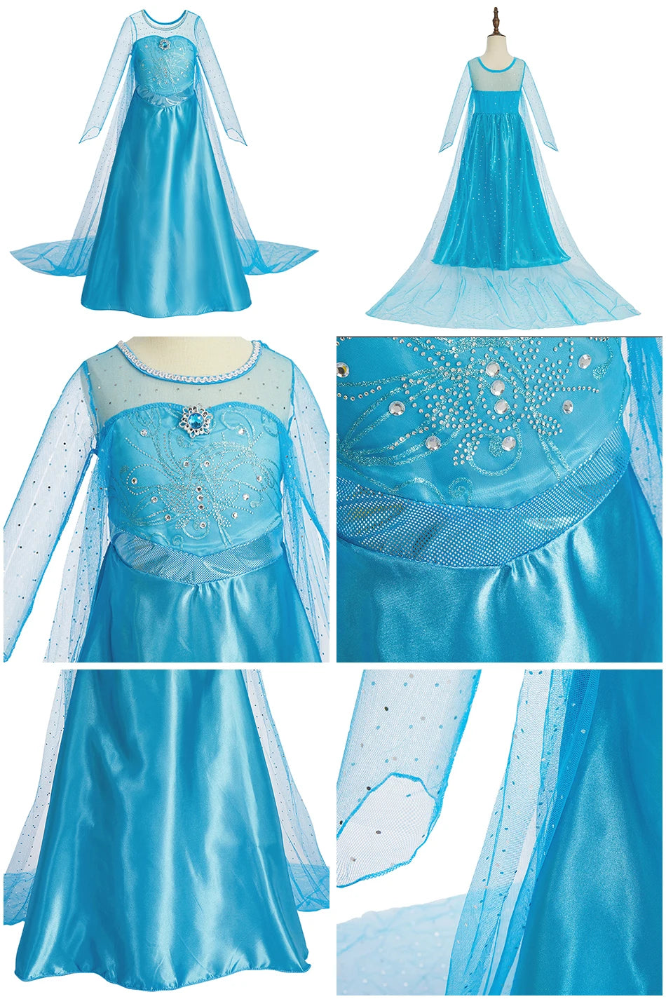 Children Elsa Gown Kids Snow Queen Dance Fancy Costume Girls Princess Halloween Long Sleeve Clothes Kids Party Cosplay Dresses - Seprincess