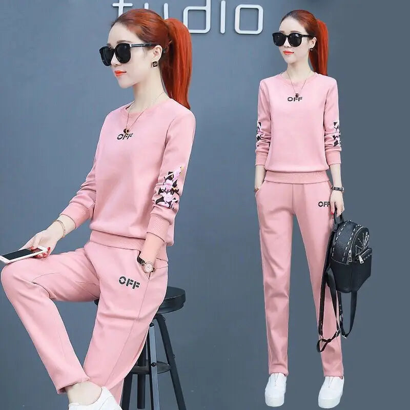 2022 Summer New Daisy Loose Pants Suit Women's Track Korean Version Splicing Long Sleeved Top and Trousers Two Piece Set - Seprincess