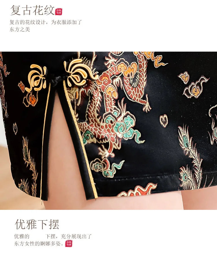 Black Oversize 3XL Chinese Dress Vestidso Traditional Women Sexy Satin Summer New Sleeveless Mini Cheongsam Print Elegant Qipao - Seprincess