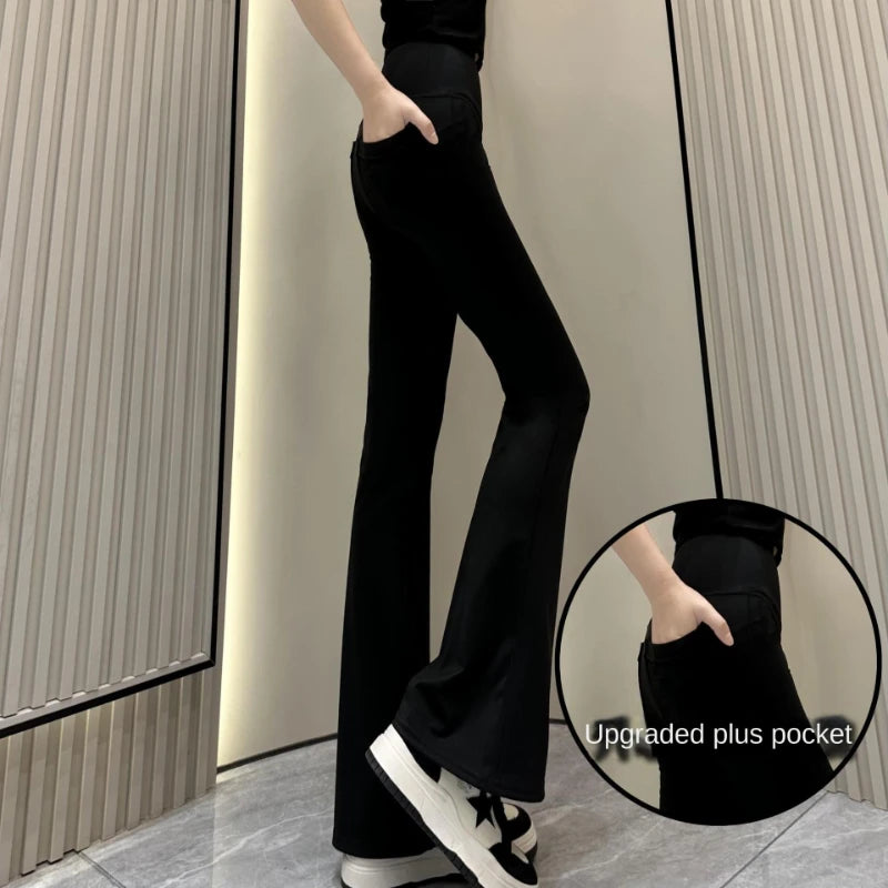 Women Shark Flare Pants High Waist Tights Stretch Yoga Leggings 2024 Summer Thin Solid Casual Slimming Trousers Woman Clothing