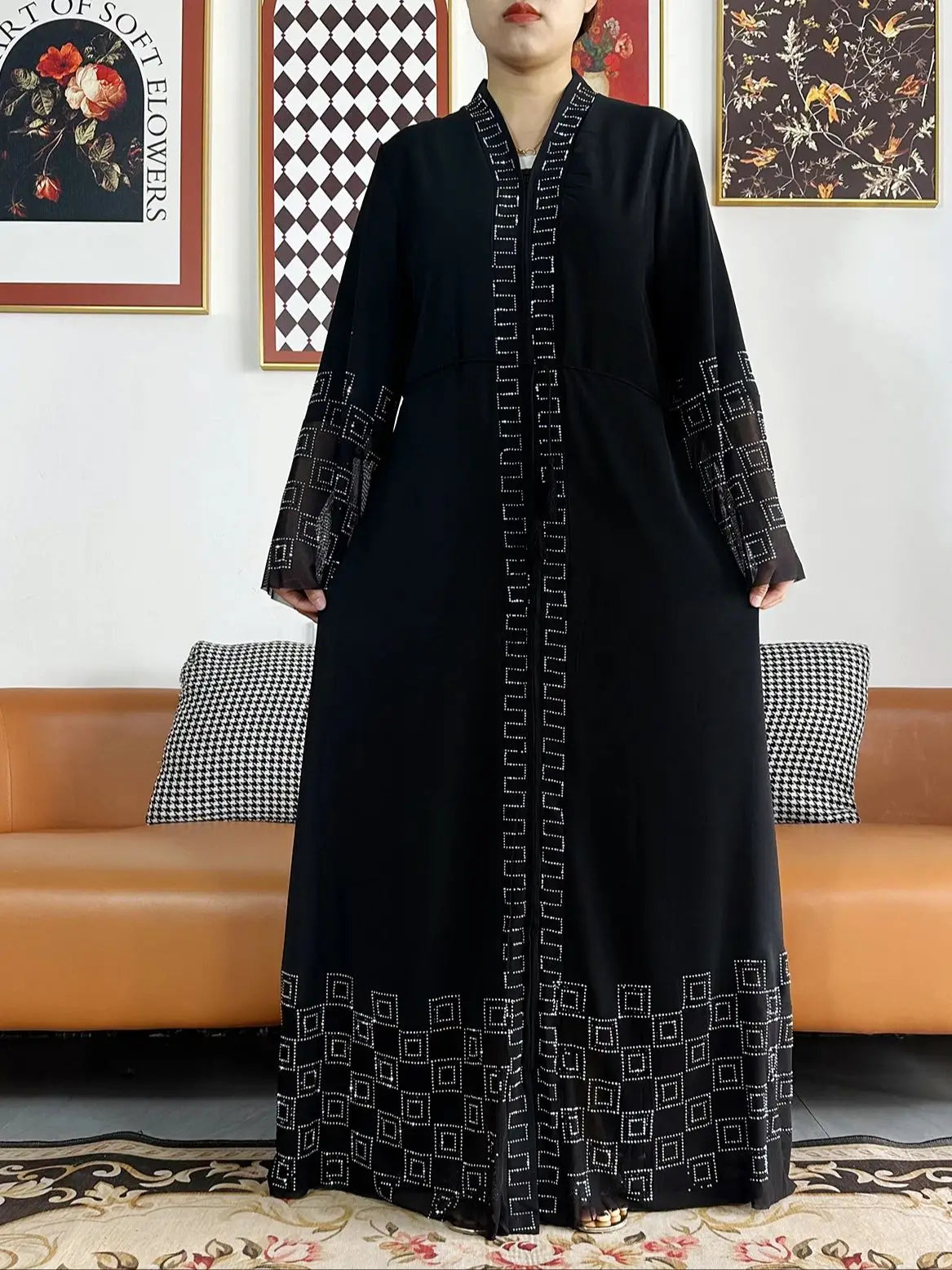 New Women Elegant Dress Chiffon Open Abaya with Zipper Muslim Women Dress Islamic Clothing Cardigan Abaya Women Muslim Dress