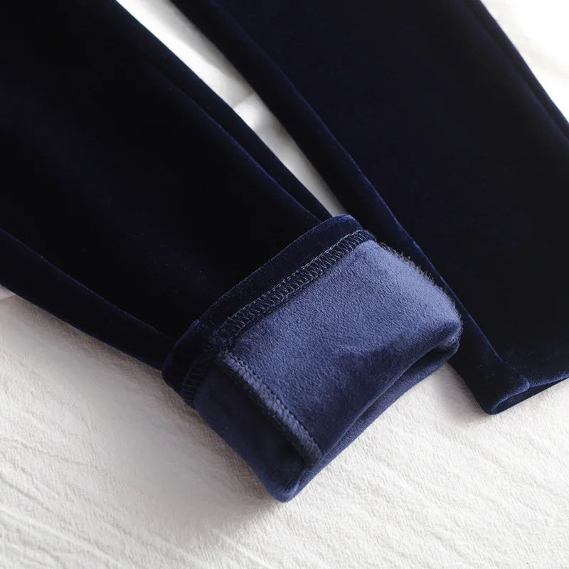 Winter Plus Velvet Skinny Leggings Women's Warm Velour Pants Plus Size 5xl High Waist Elastic Solid Casual Trousers Black Blue