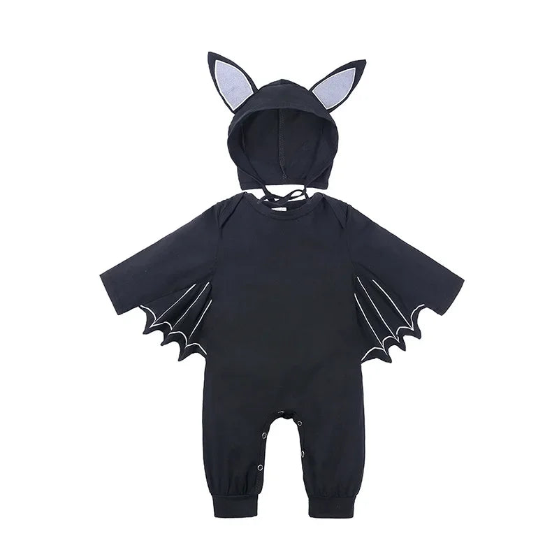 Halloween Baby Black Bat Costume Cosplay Romper Jumpsuit Infant Boys Girls Purim Party Carnival Fancy Dress Long Short - Seprincess