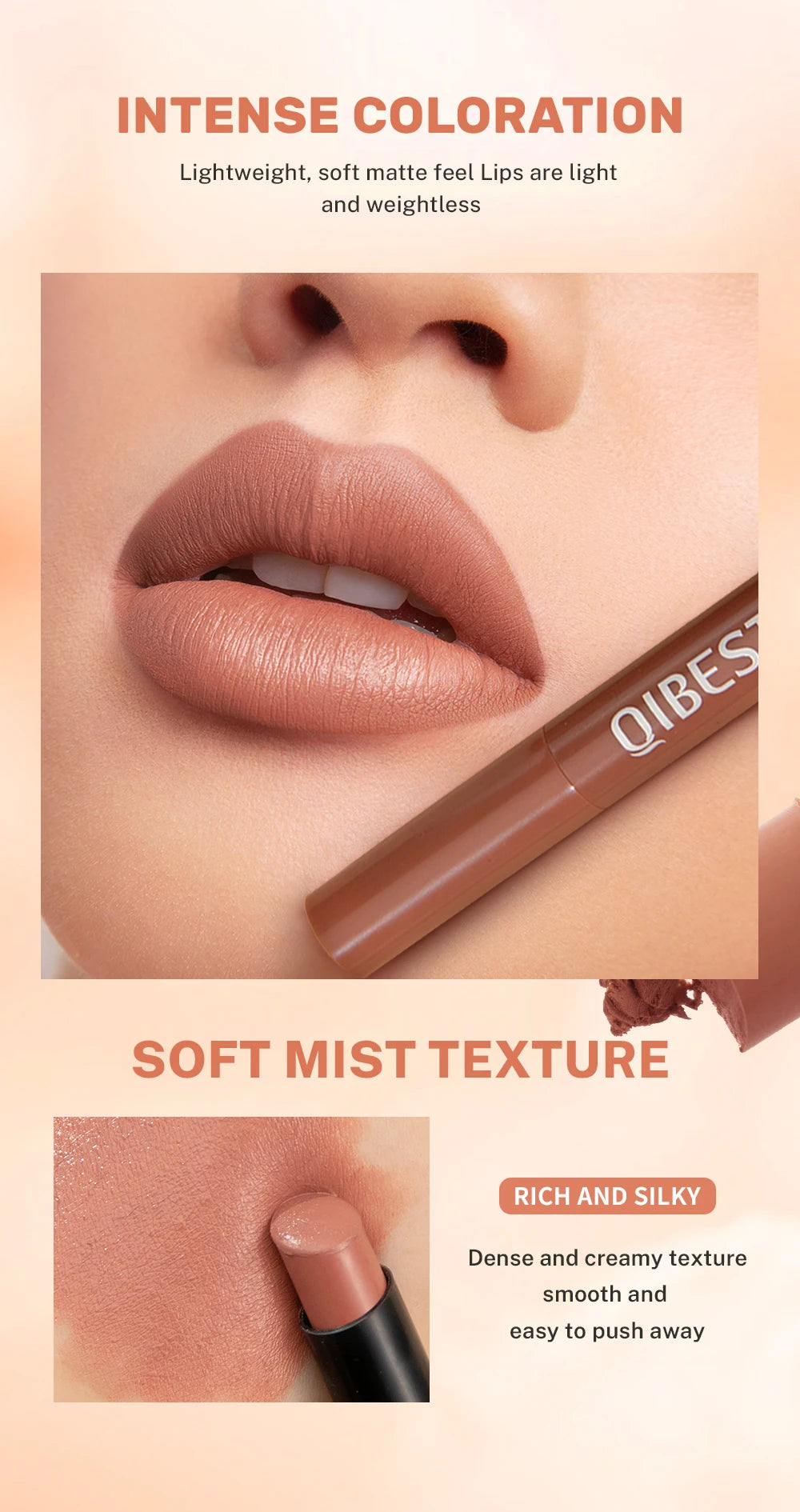 QIBEST Matte Lipstick Long Lasting Non-Stick Cup Lip Balm Moisturizing Velvet Lipstick Pencil Sexy Lips Makeup Women Cosmetics - Seprincess