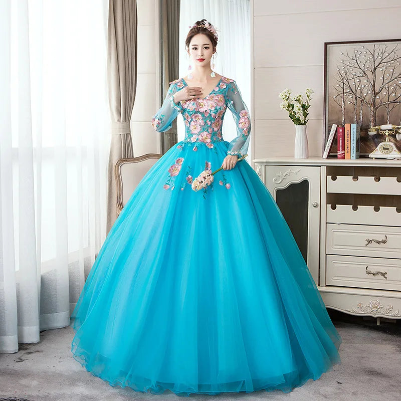 Ball Gown Women Quinceanera Dresses Tulle Appliques Long Sleeves Prom Birthday Masquerade Party Gowns robes de soirée - Seprincess