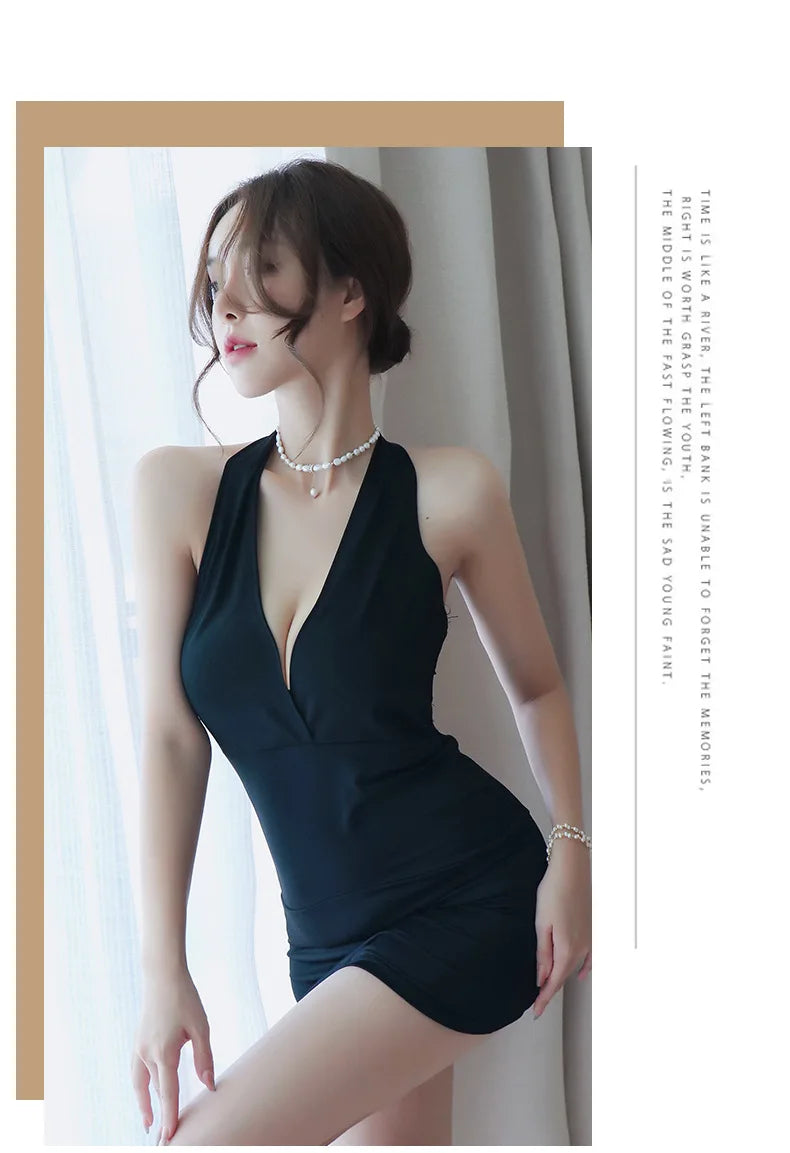 Summer New Women Sexy Dress Deep V-Neck Slim Hot Backless Mini Dress Female Bandage Halter Patchwork Mini Vestidos - Seprincess