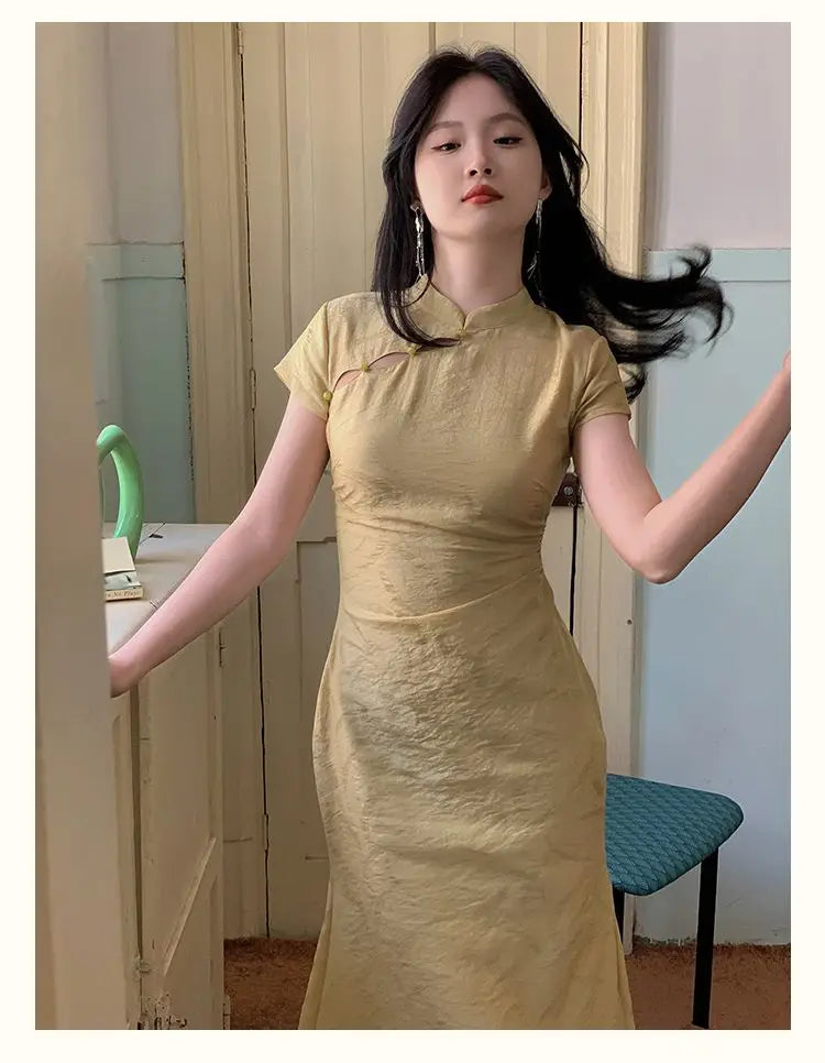 Chinese Style Dress Qipao Traditional Clothing Retro Young Improved Short Sleeve Cheongsam Dress Slim for Women Clothes Wedding - Seprincess