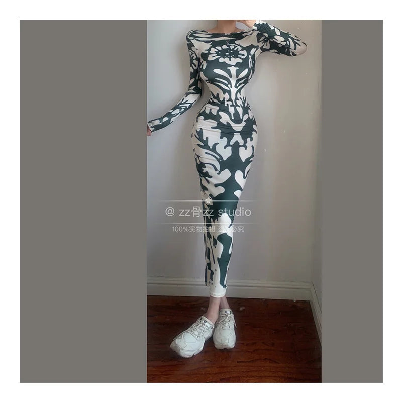 Winter New WOMENGAGA Sexy Backless Fashion Printing Elegant Skinny Slim Hip Maxi Dress Long Robe Hot Sexy Korean Women Top UC86 - Seprincess