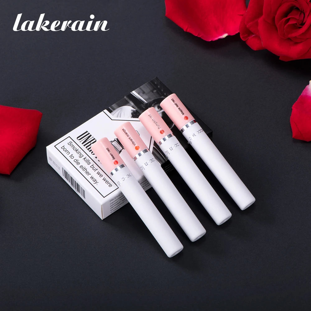 4 Colors/Set  Makeup Lipstick Cosmetics Lipstick Set Lip Tint Lip Gloss Waterproof Matte Long Lasting Make Up Pomade Red Orange - Seprincess