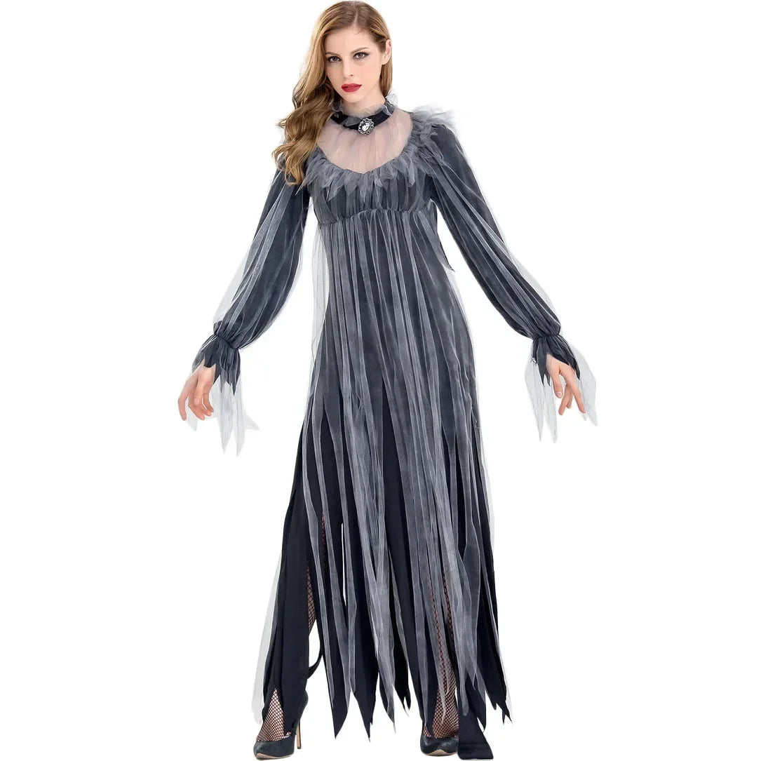 Halloween Costume Ghost Bride Witch High Quality Vampire Game Soft Cosplay Horror Demon Costume Black Gauze Dress - Seprincess