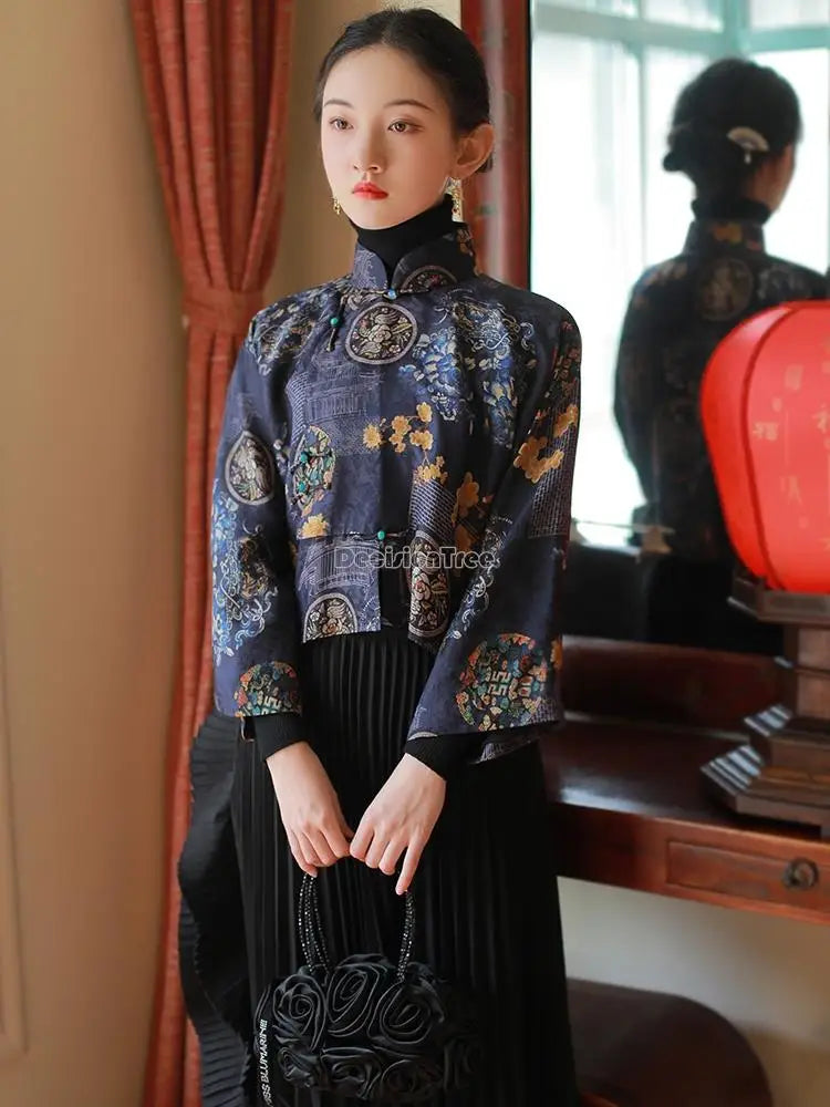 2024 spring autumn chinese style traditional hanfu top print cheongsam oriental blouse elegant festival party dress qipao top