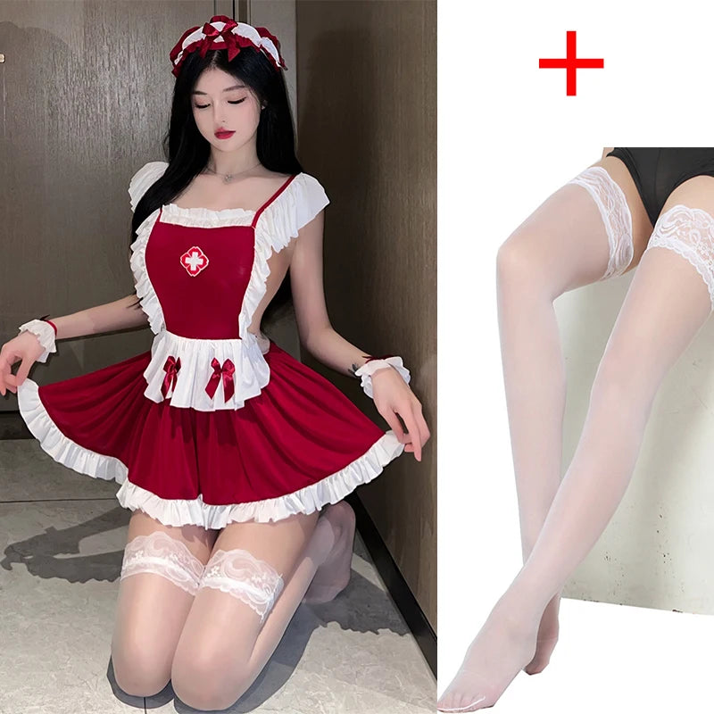 Erotic lingerie Lace Nurse Puff Dress Uniform Temptation Set fetish sexy hot underwear women Fantasy clothing sexshop baby sex - Seprincess