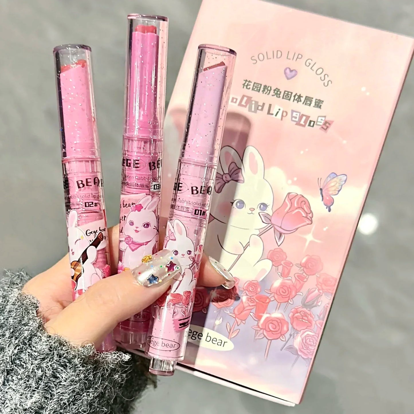 3PCS Heart-Shaped Jelly Lipstick Pen Mirror Water Glitter Lip Glaze Waterproof Moisturising Lipstick Transparent Korean Makeup - Seprincess