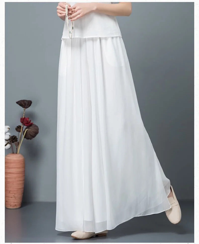 Women Chinese Classical Dance Clothing Female Elegant Trousers Practiice Clothes Modern Elastic Waist Ethnic Pants White Black - Seprincess