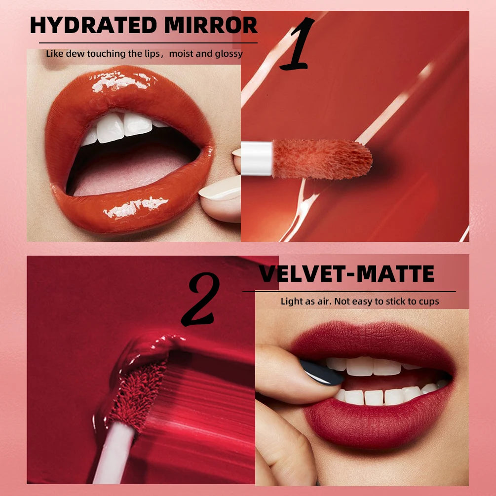 QIBEST 2023 New Double Head Matte Velvet Liquid Lipstick Waterproof Double End Mirror Lip Glaze Moisture Lip Makeup 2 In 1 Stick - Seprincess