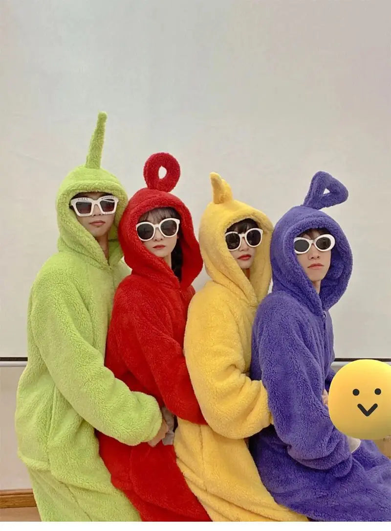 Kawaii Teletubbies Po Laa-Laa Dipsy Tinky Winky Women's Onesies Winter Girls Funny Coral Fleece Hooded Pajamas Home Clothes - Seprincess