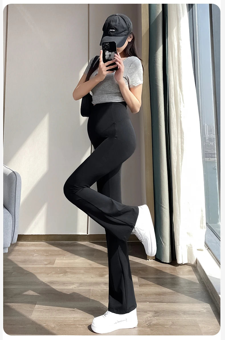 Maternity Yoga Pants For Summer 2024 New Clothes For Pregnant Women Fashion Solid Pregnancy Flare Shark Trousers Leggings M-xxl