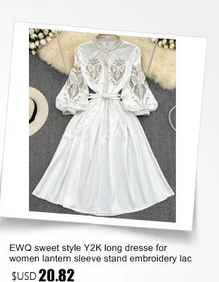 EWQ Sweet Style Y2K Women Nice Foreve Dress Embroidery O-neck Bandage Long-sleeve White Dresses Womens Spring Summer 2023 New - Seprincess