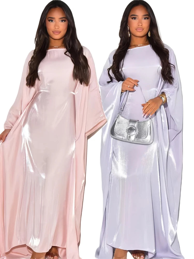 Ramadan Eid Satin Batwing Butterfly Abaya Dubai Luxury 2024 Muslim Maxi Kaftan Dress Abayas For Women Kebaya Robe Femme Vestidos - Seprincess