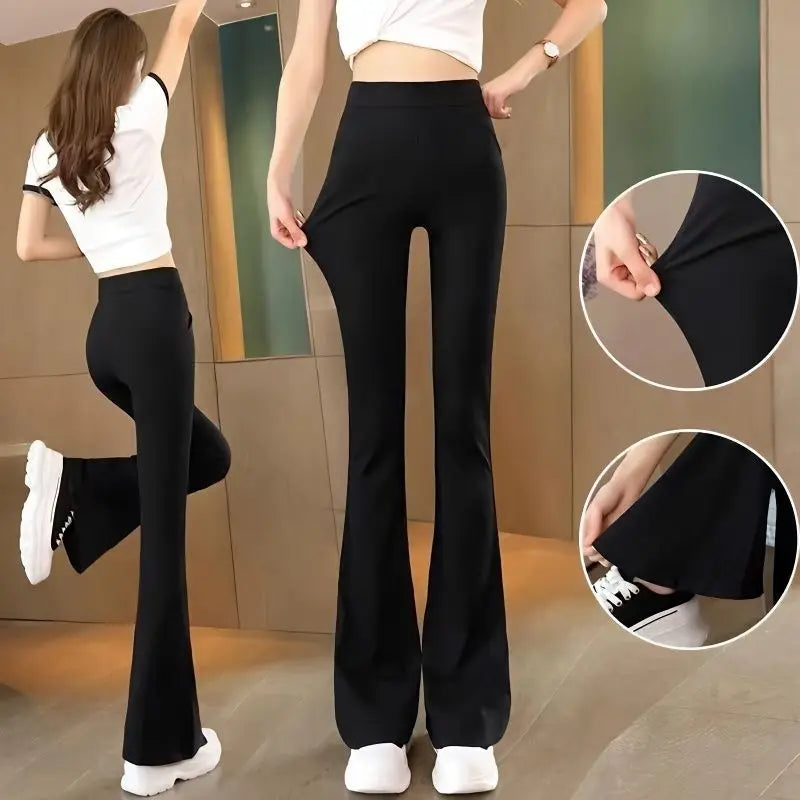 Glossy Satin Flare Pants Women High Waist Smooth Sexy Black Trousers Female Slim Fit Casual Streetwear Long Pants Woman Clothing