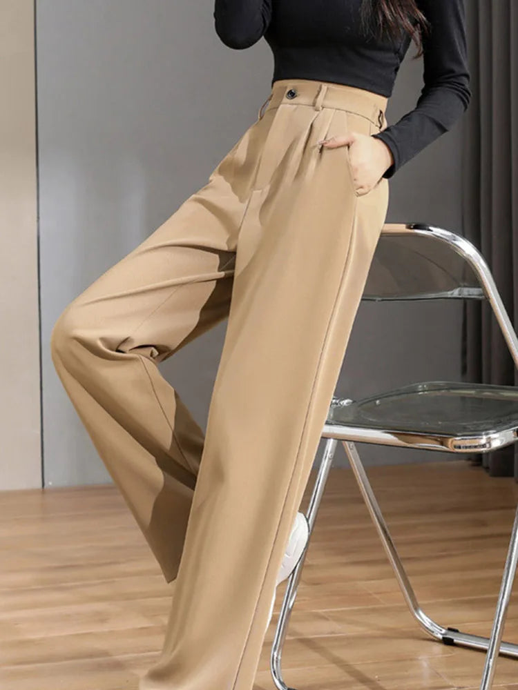 Women Chic Office Wear Straight Pants Vintage High Ladies Trousers Baggy Korean 2024 Spring/Summer/Autumn Wide Leg Female