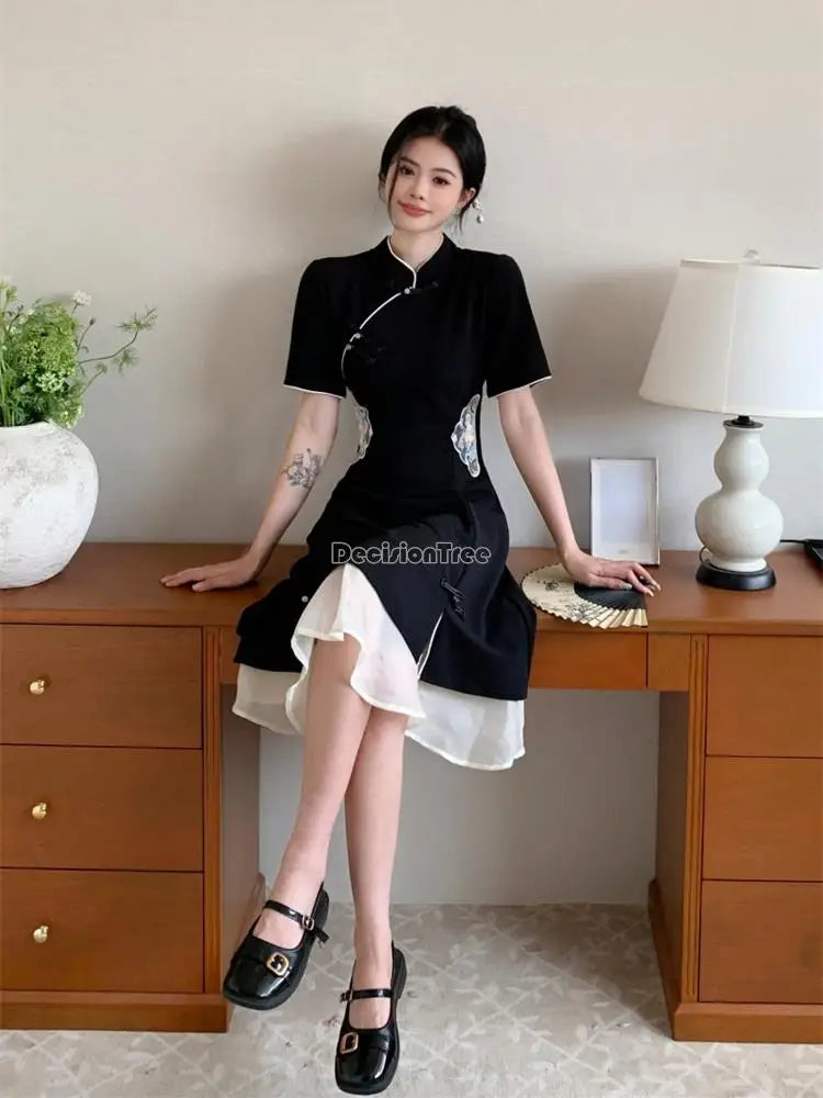 2024 chinese improved hanfu cheongsam dress women a line qipao new fashion style short sleeve casual daily lady cheongsam dress - Seprincess