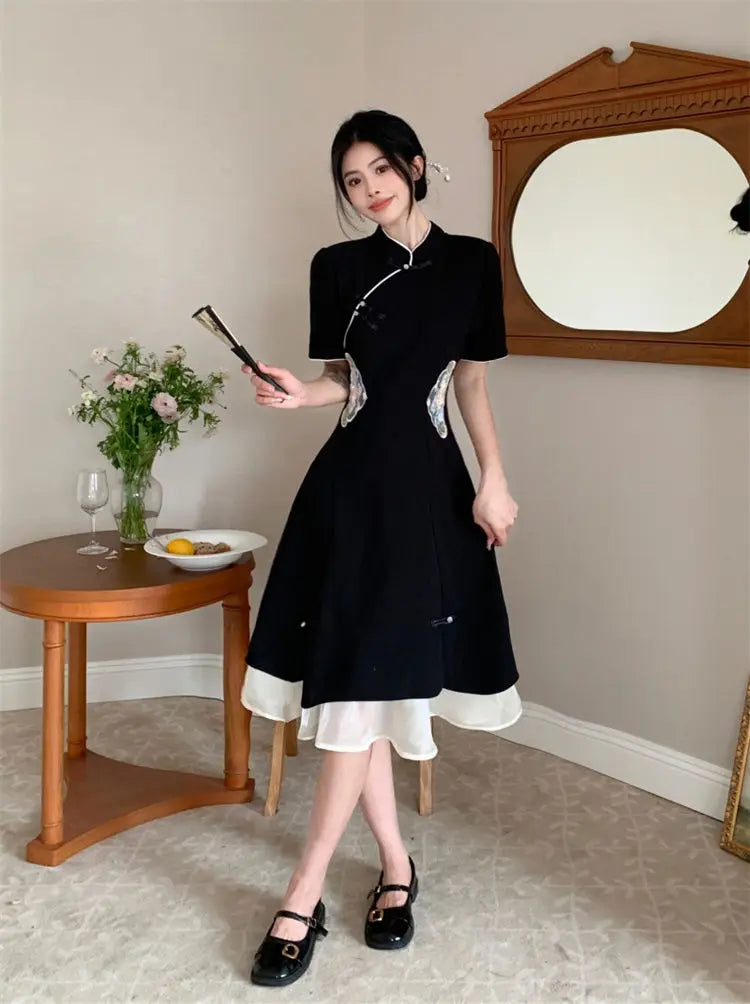 2023 Chinese Improved Hanfu Cheongsam Dress Women A Line Qipao New Fashion Style Short Sleeve Casual Daily Lady Cheongsam Dress - Seprincess