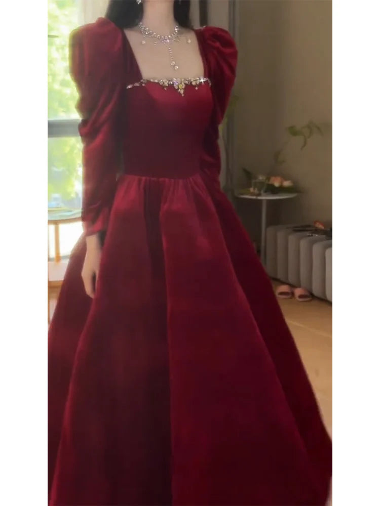 Toast Dress Bride Engagement Evening High-End Affordable Luxury Niche Banquet Temperament Socialite Red Velvet - Seprincess