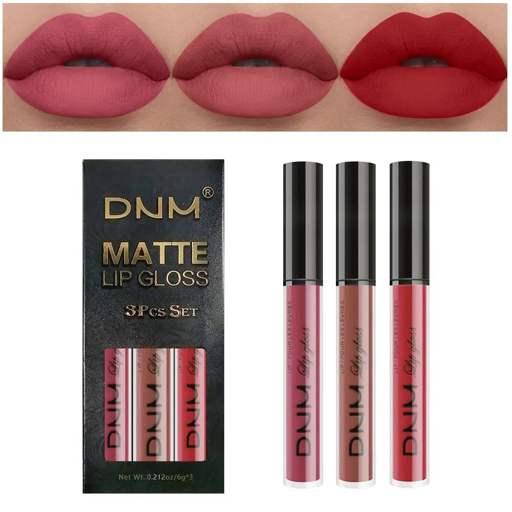 3 Colors/set Matte Velvet Lip Gloss Non-Stick Cup Waterproof Long-lasting Liquid Lipstick Cosmetic Keep 24 Hours Fashion Makeup - Seprincess