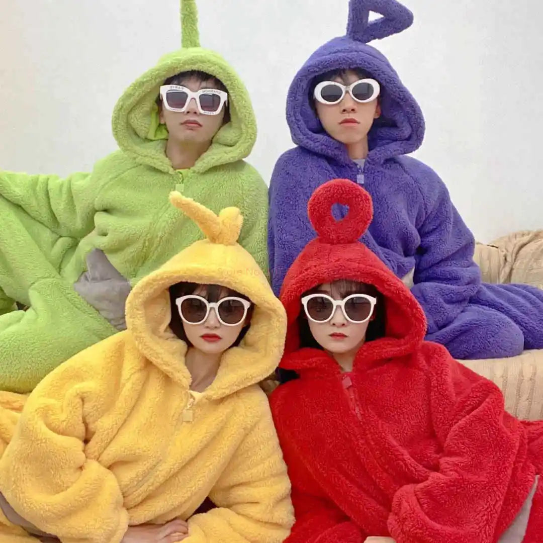 Adult Kids Teletubbies Costumes Soft Long Sleeves Piece Pajamas Costume Lala Home Clothes Cosplay Unisex Halloween Party Wear - Seprincess