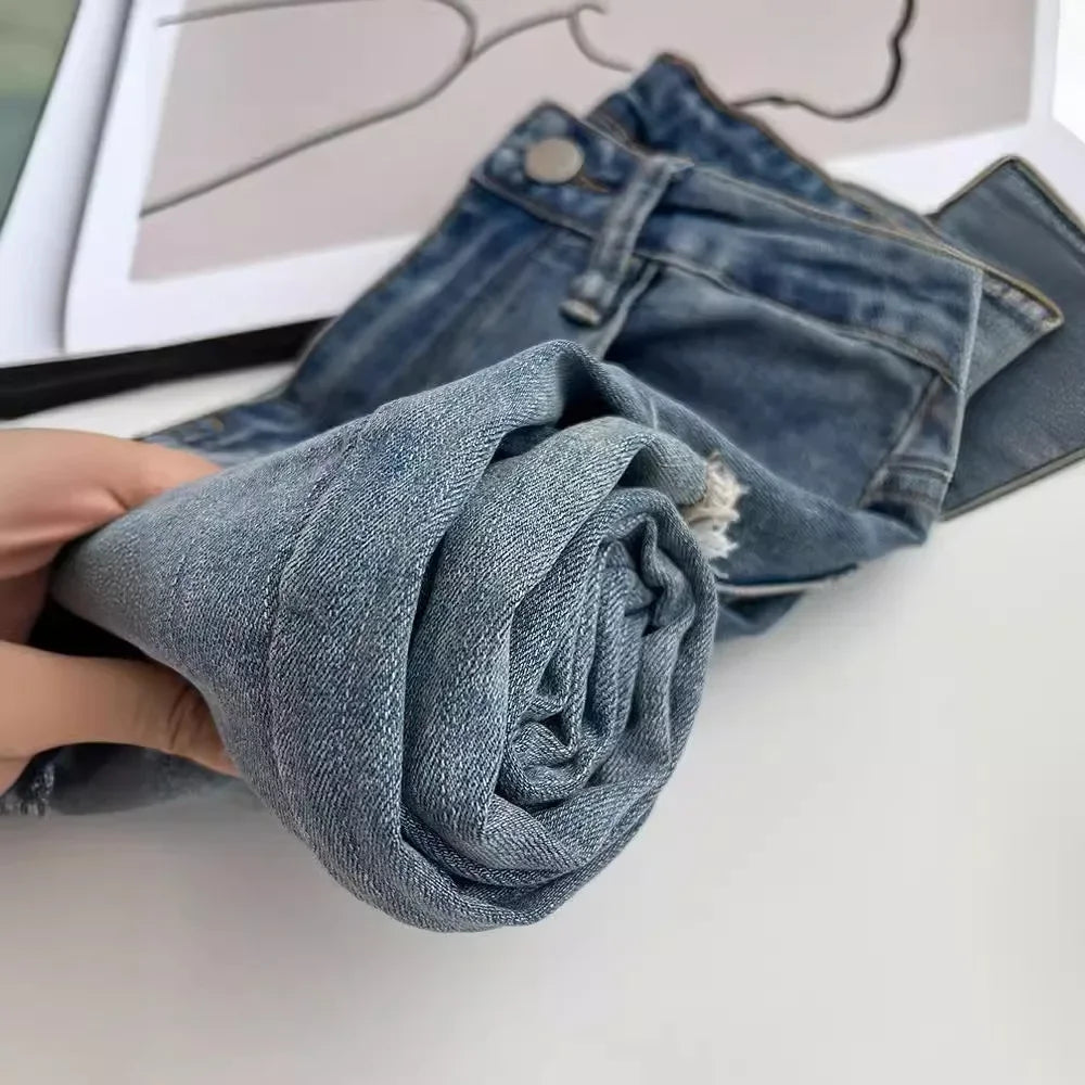 Summer New Fringe Jeans Women's Student High-waisted Elastic Slimming Bootcut Pants Vintage Thin Bell-bottom Pantsins