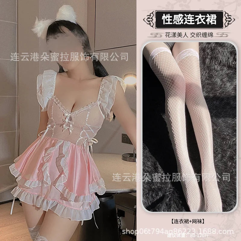 Sexy Pink And Cute Lingerie Mature Charm Elegant Gentle Female Dress Maid With Small Breasts Hot Seductive Uniform Dress 9YOD - Seprincess