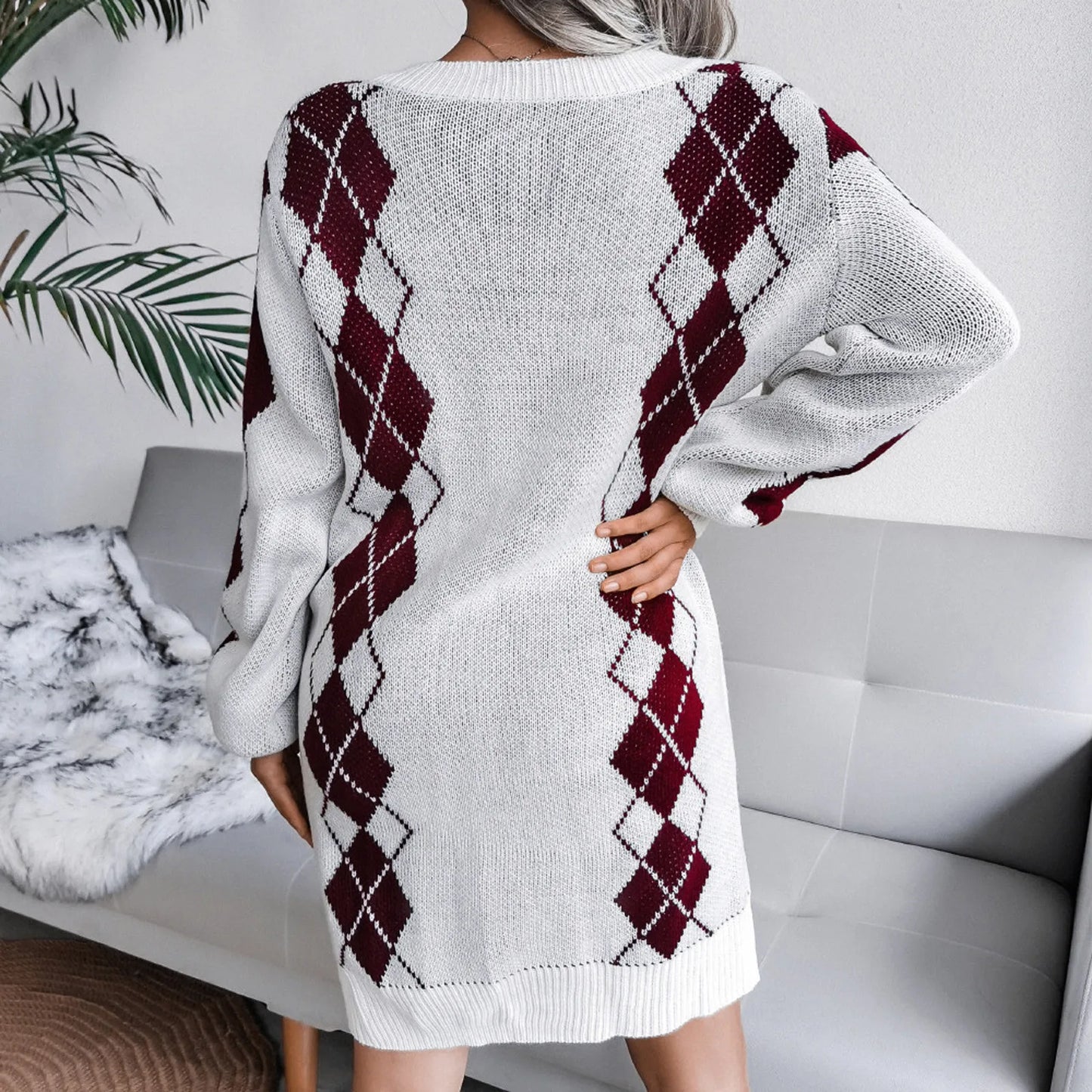 Women'S Autumn And Winter V-Neck Sweater Wrapped Dress Long Sleeve Dress Cembroidery Printing Dress Loose Cardigan For Women 원피스 - Seprincess