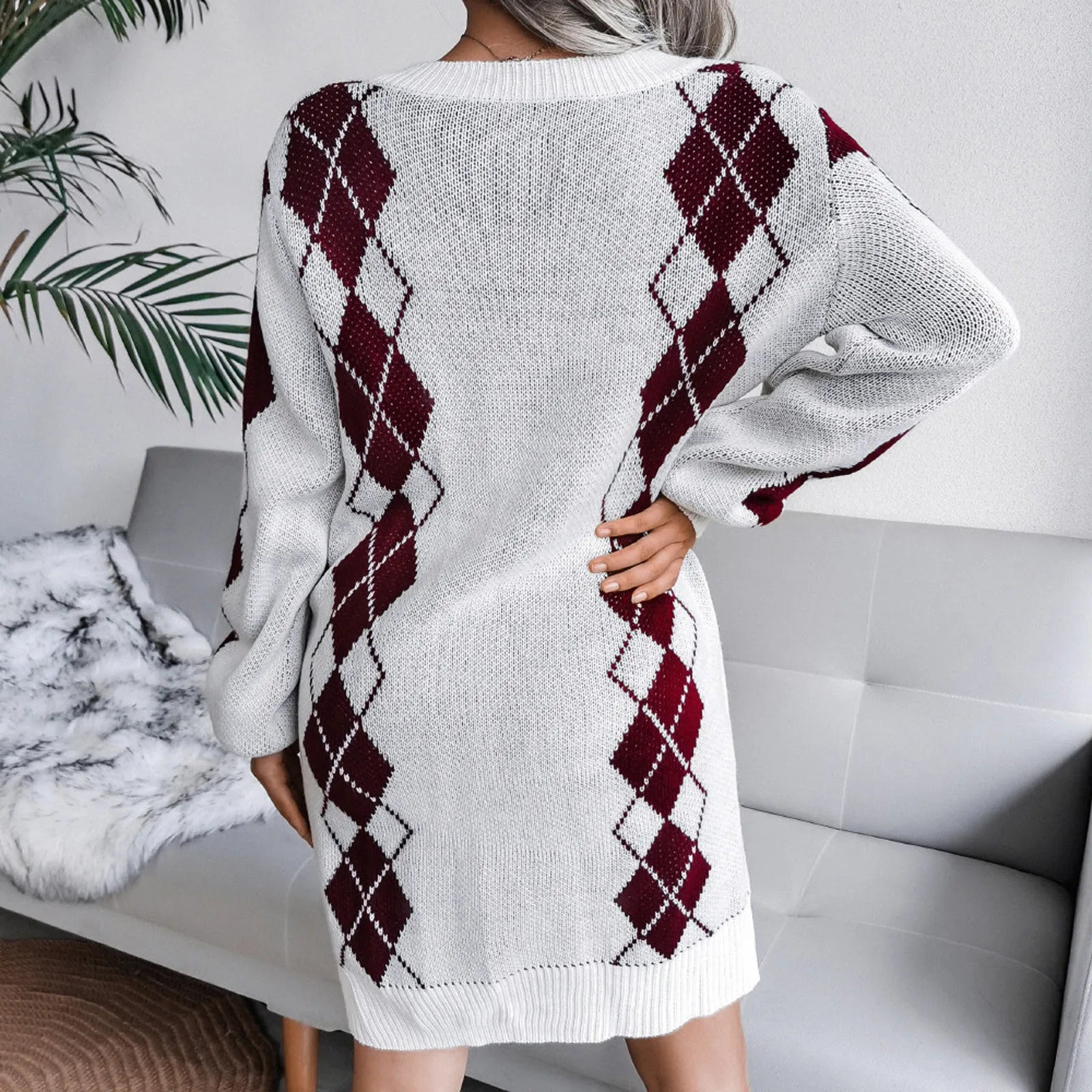 Women'S Autumn And Winter V-Neck Sweater Wrapped Dress Long Sleeve Dress Cembroidery Printing Dress Loose Cardigan For Women ??? - Seprincess