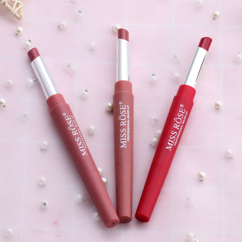 Miss Rose Double-end Lipstick Lipgloss Pencil Makeup Long Lasting Tint Sexy Red Lip Stick Beauty Matte Lip Gloss Pen Cosmetic