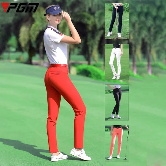 PGM Female Slim Elastic Golf Trousers Women Breathable Casual Golf Pants Leisure Training Sweatpants with Pockets XS-XXXL