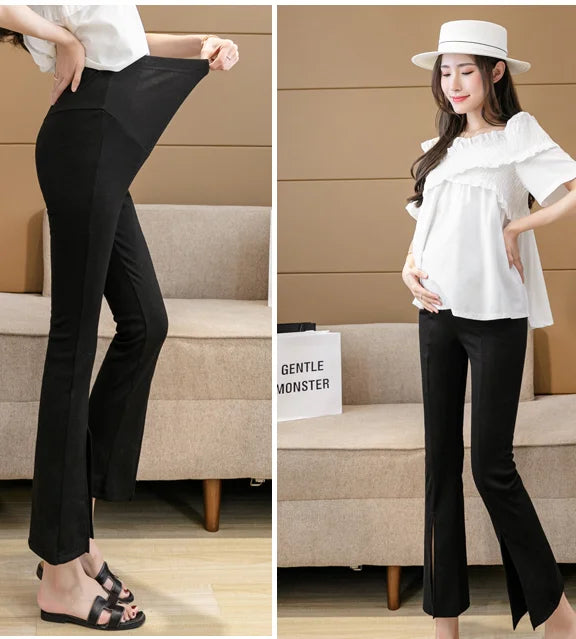 Spring Pregnant Woman Ankle-Length Pants Cotton Stretch Outside Wear Casual Maternity Boot Cut Thin Pregnancy Flare Trousers