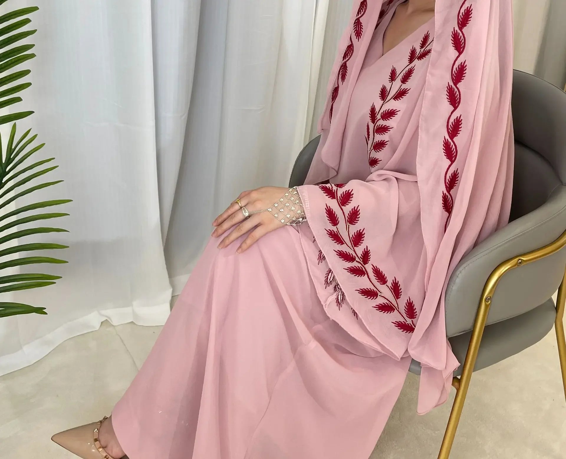 Eid Muslim Abaya for Women Embroidery Dress with Scarf 2 Piece Set Dubai Arab Long Robe Morocco Abayas Kaftan Headscarf Gorgeous - Seprincess